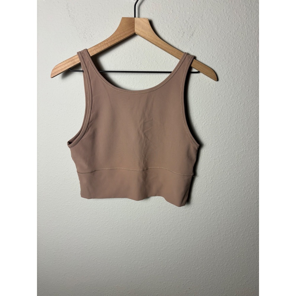 Lululemon Power Pivot Tank Rib Tan Reversible Yoga Crop Top Size 12
